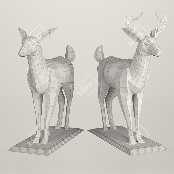 Polygonal Deer Sculpture - Low Poly Set 3D model image 6