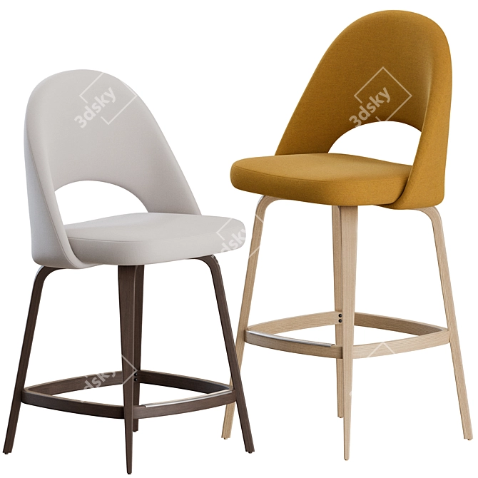 Elegant Saarinen Stool: Wood-Legged Beauty 3D model image 2
