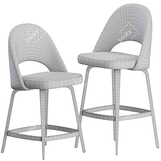 Elegant Saarinen Stool: Wood-Legged Beauty 3D model image 4