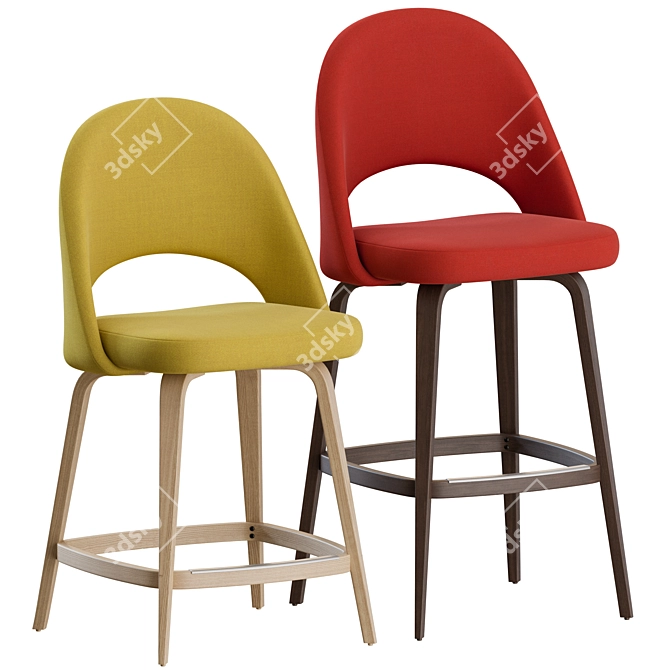 Elegant Saarinen Stool: Wood-Legged Beauty 3D model image 6