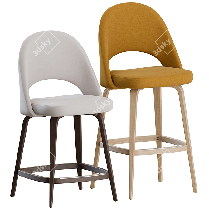 Elegant Saarinen Stool: Wood-Legged Beauty 3D model image 7