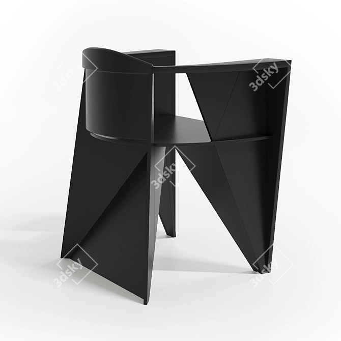 Elegant Lacquered Wood Armchair 3D model image 3