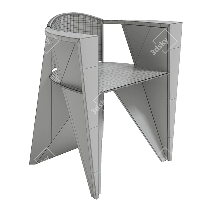 Elegant Lacquered Wood Armchair 3D model image 5