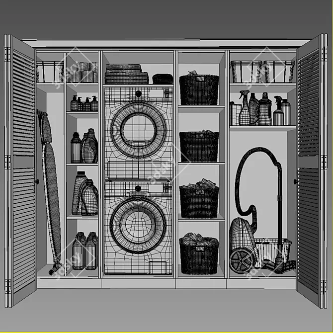 Laundry Essentials Set: Washer, Dryer, Ironing Board, Vacuum & More 3D model image 5