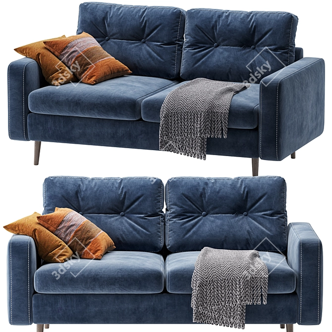 Velvet Blue Mini Sofa 3D model image 5