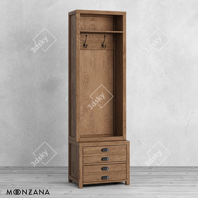 Moonzana Printmaker Oak Wardrobe 3D model image 1