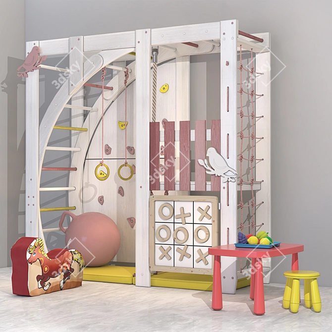 Kids Sports Complex "Tenderness" - Slide, Rings, Climbing Wall 3D model image 1