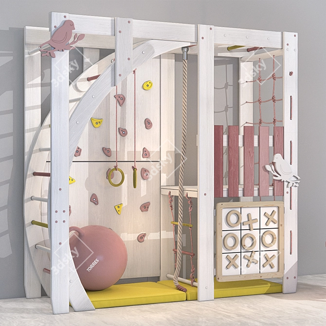 Kids Sports Complex "Tenderness" - Slide, Rings, Climbing Wall 3D model image 2