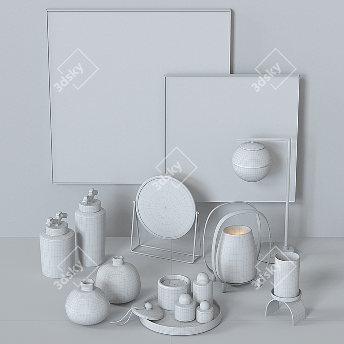 Golden Decor Set: Paintings, Lamp, Candleholders, Statuette 3D model image 11