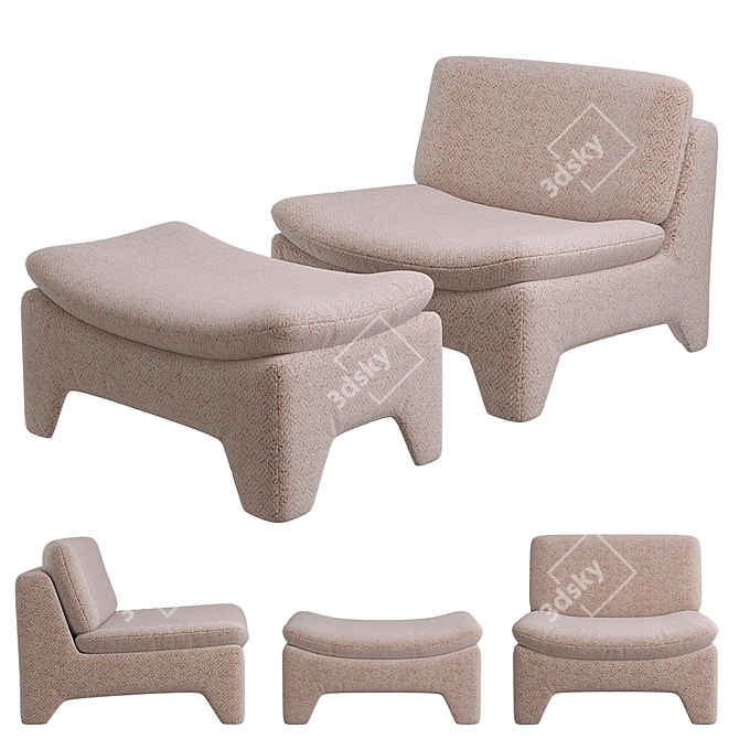 Luxury Moutone Chair & Ottoman 3D model image 1