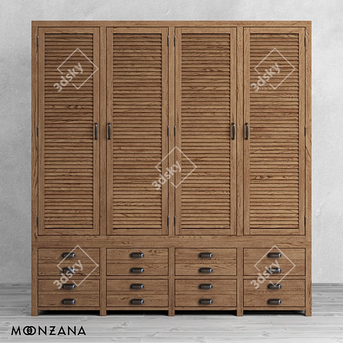 Printmaker 4-Section Oak Wardrobe 3D model image 2