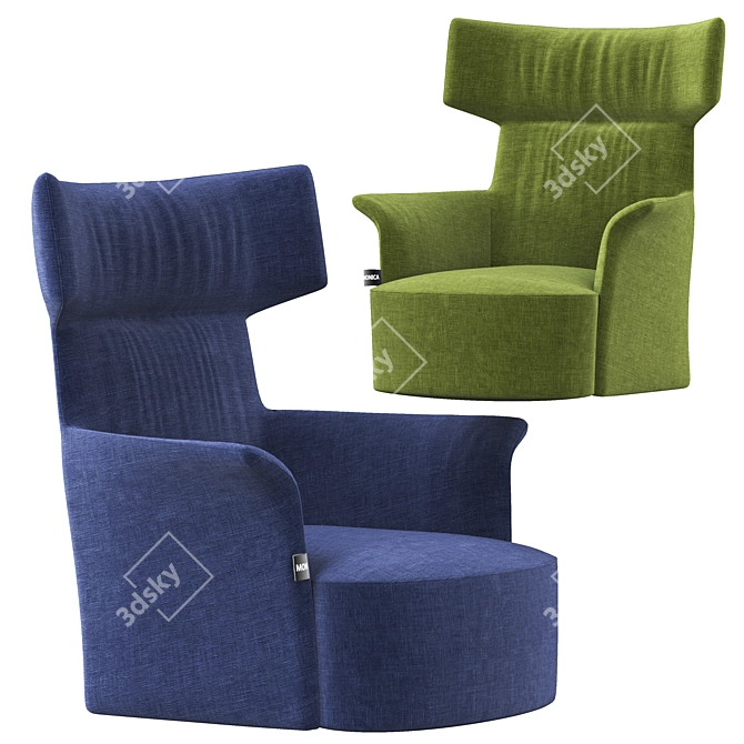 Sleek Wing Armchair with Armrests 3D model image 2