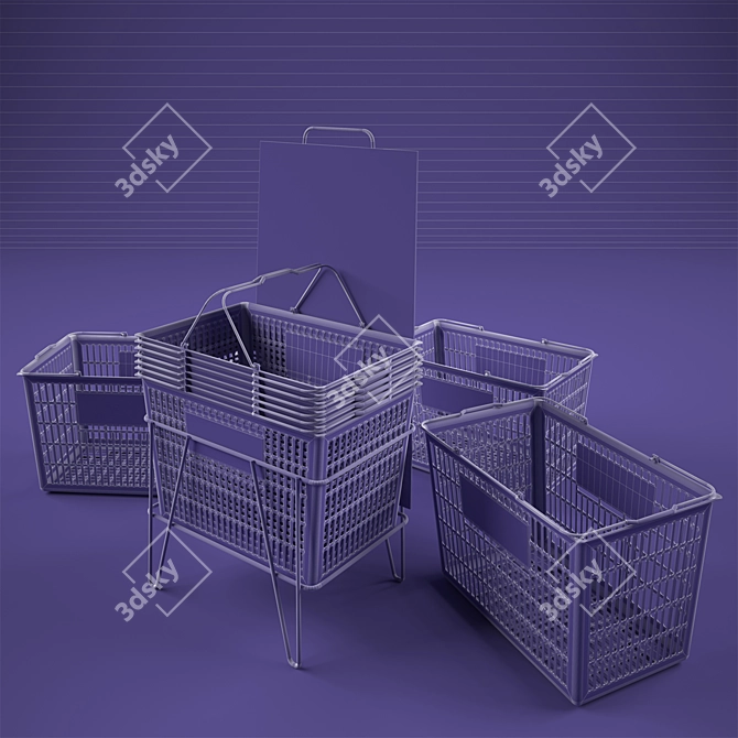 Durable Plastic Shopping Basket 3D model image 2