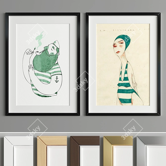 Elegant Art Frame A76: Wood & Metal Mix 3D model image 2