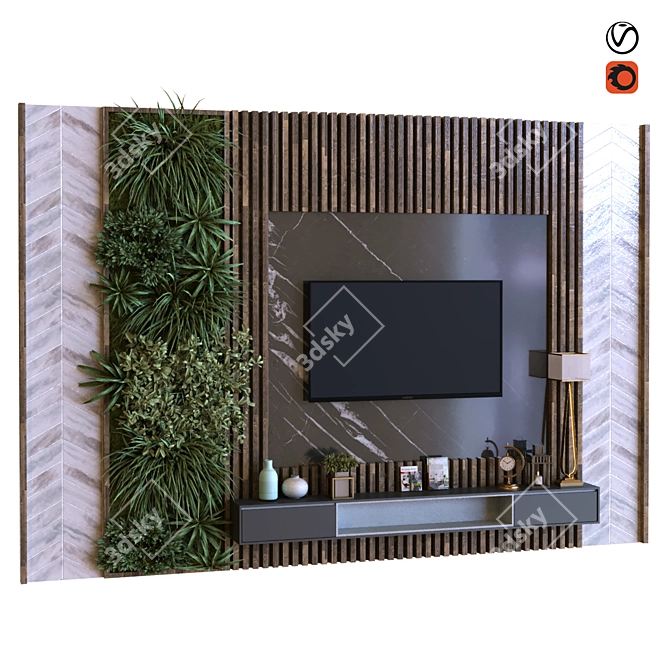 Green Wall TV Set: Elegant & Functional 3D model image 5