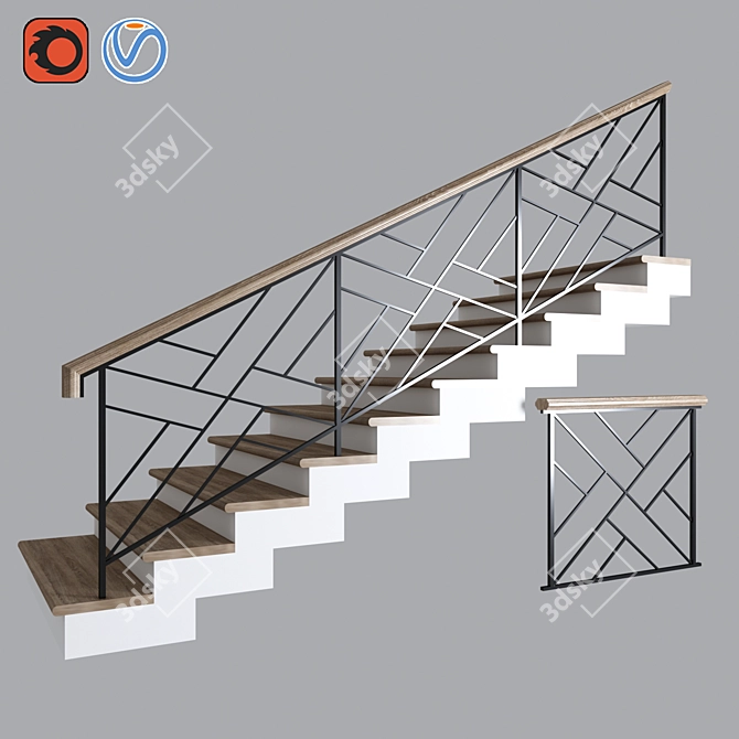 Elegant Wood Stairs 15 3D model image 1