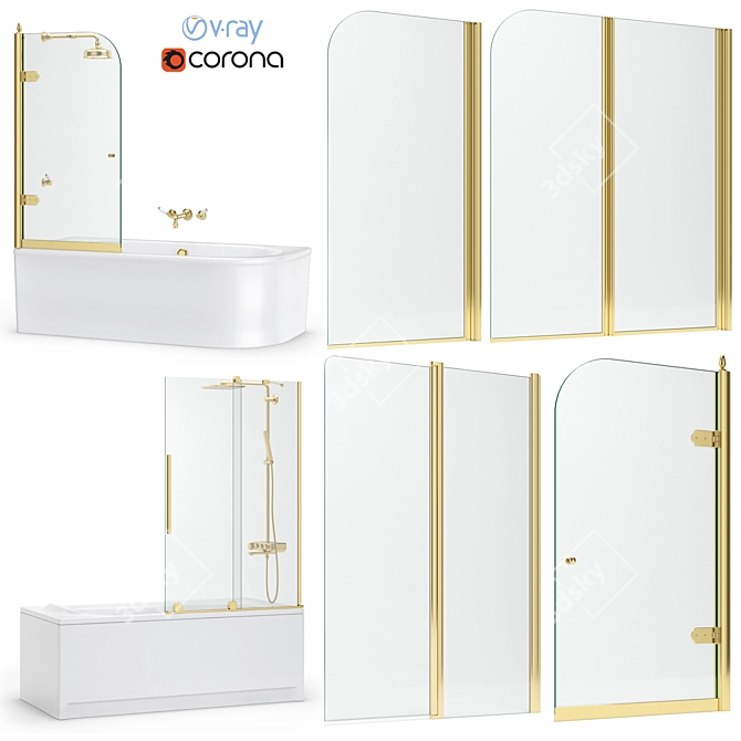 Luxury Bath Screens & Bathtubs Gold Set 3D model image 1