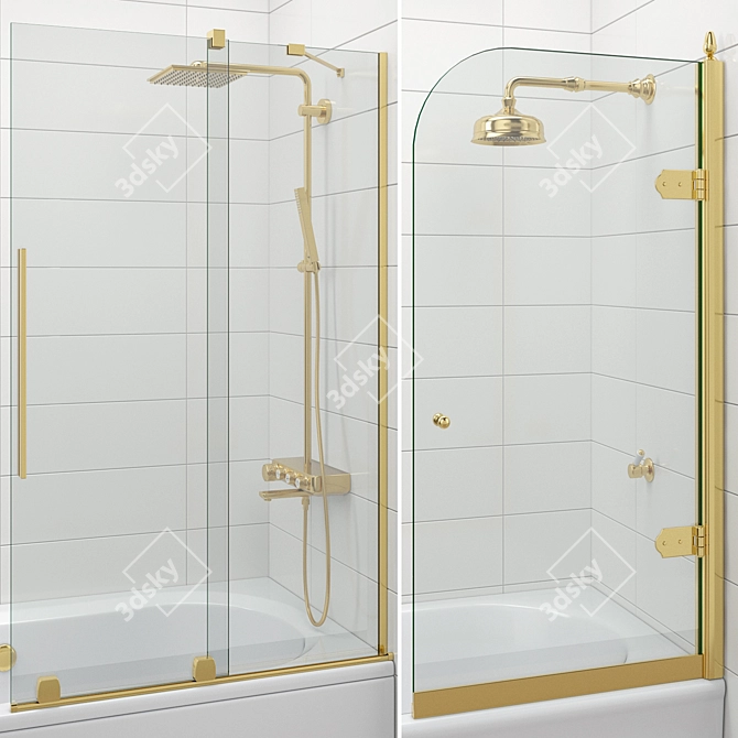 Luxury Bath Screens & Bathtubs Gold Set 3D model image 2