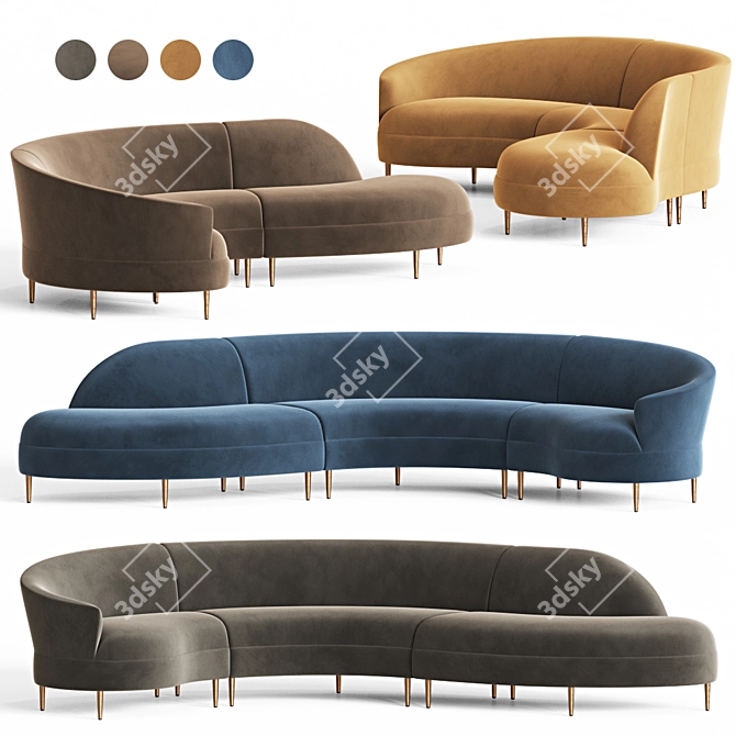 Elegant Serpentine Sectional Sofa 3D model image 1