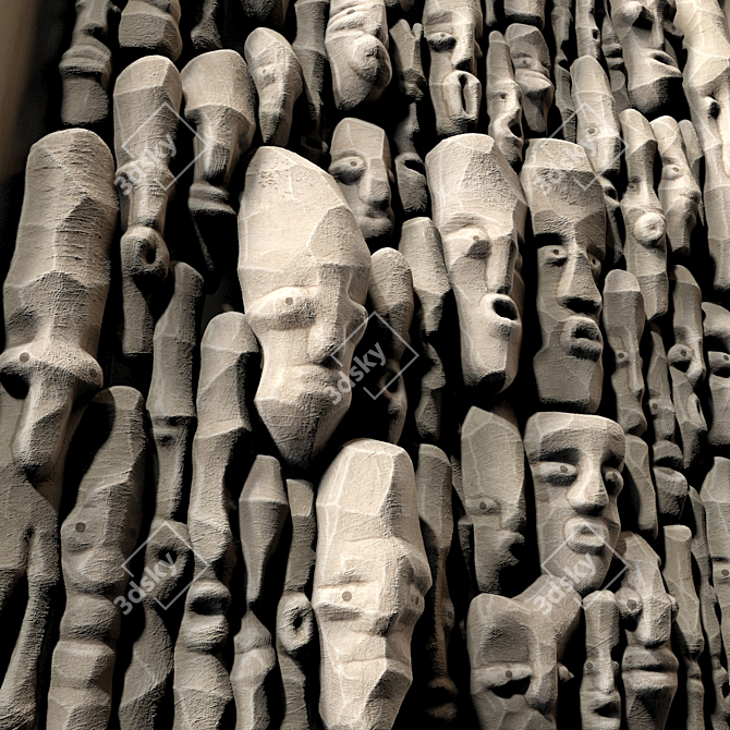 Wooden Faces Panel Decor - No.2 3D model image 3