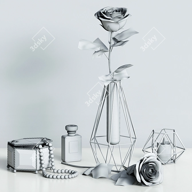 Elegant Red Rose Decor Set 3D model image 5