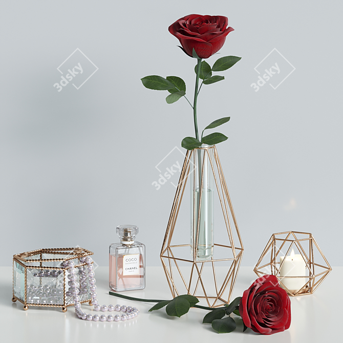 Elegant Red Rose Decor Set 3D model image 6