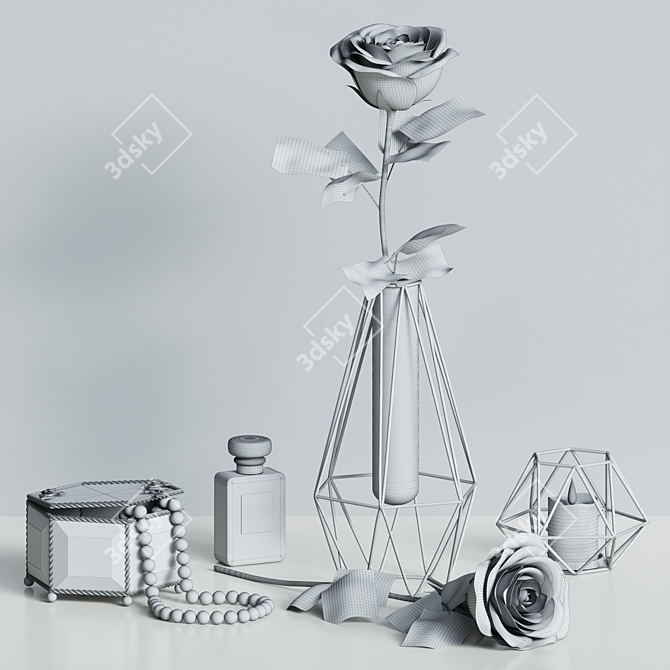 Elegant Red Rose Decor Set 3D model image 10