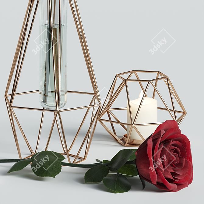 Elegant Red Rose Decor Set 3D model image 19