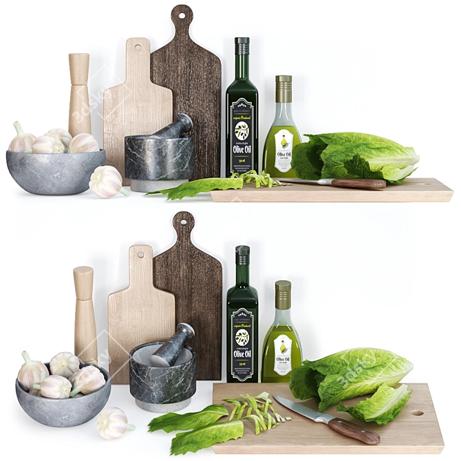 Smooth Finish Kitchen Decor Set 3D model image 1