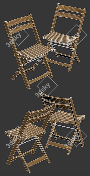 Mid-Century German Folding Dining Chair 3D model image 4