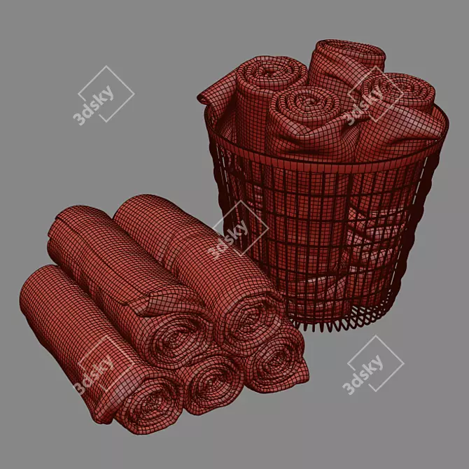 Luxury Towel Set in Stylish Basket 3D model image 4