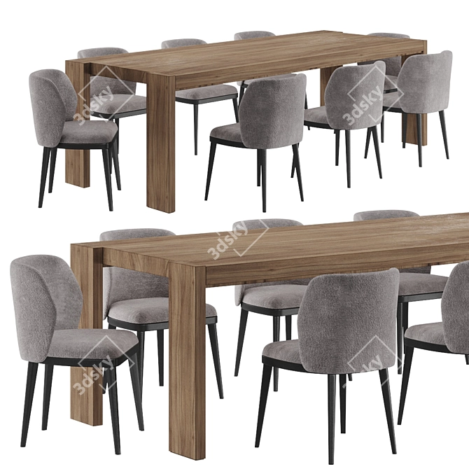 LEKK Oak Dining Set: LUM Chair & Classic Table 3D model image 1