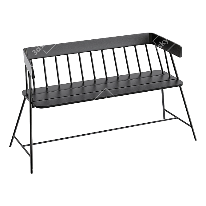 Artisan Teak Bench: Sleek Black 3D model image 1