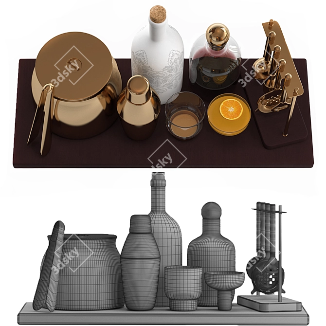 Golden Bar & Cocktail Decor Set 3D model image 8