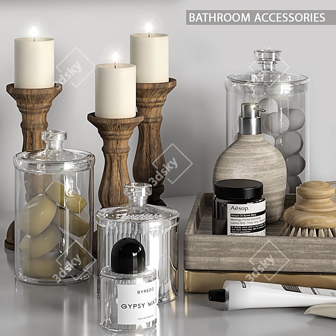 Elegant Bathroom Accessories Set 3D model image 2