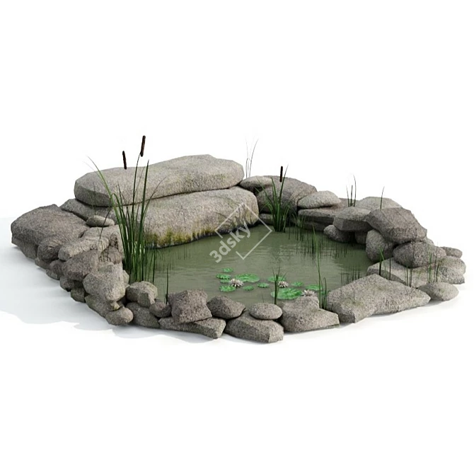 Artificial Pond with Reed and Water Lilies 3D model image 4