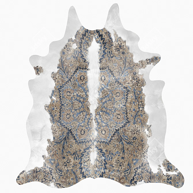 Persian Faux Cowhide Rug: Blue & Brown by Mineheart 3D model image 1