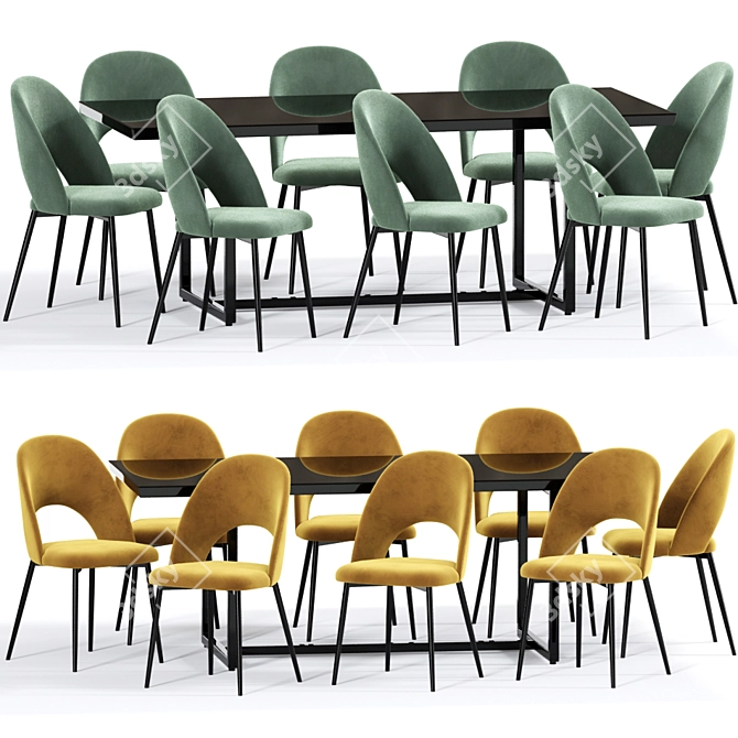 Luxury Velvet Dining Set 3D model image 1