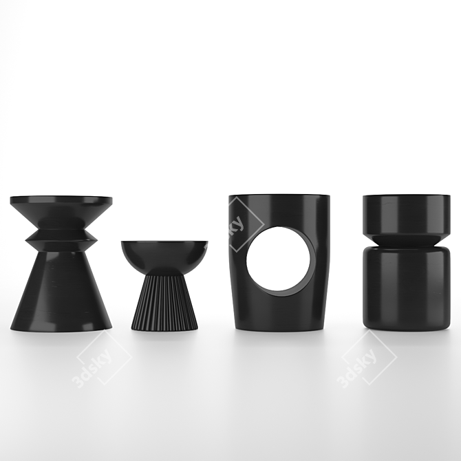 4-Piece Mango Wood Side Table Set 3D model image 1