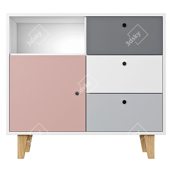 Sleek Gray & Pink Drawer Chest | Cuckooland 3D model image 1