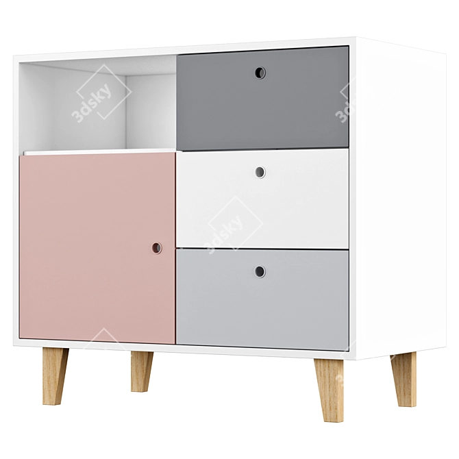 Sleek Gray & Pink Drawer Chest | Cuckooland 3D model image 2