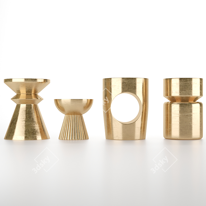 Brass Set: Stylish Side Tables 3D model image 4