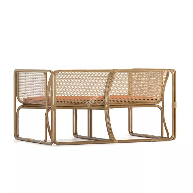 Elegant Natural Rattan Settee 3D model image 3