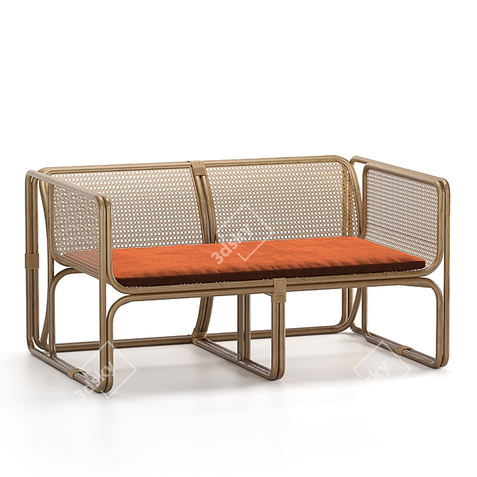 Elegant Natural Rattan Settee 3D model image 5