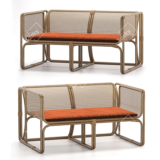 Elegant Natural Rattan Settee 3D model image 6