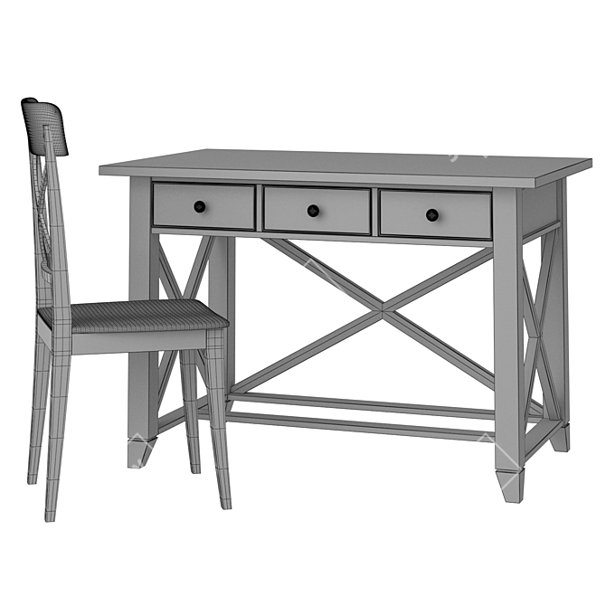 Scandinavian Writing Desk with Drawers & Chair 3D model image 3