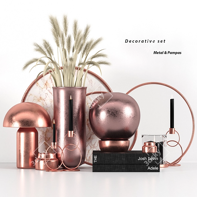 Elegant Decori Candle & Pampas 3D model image 2