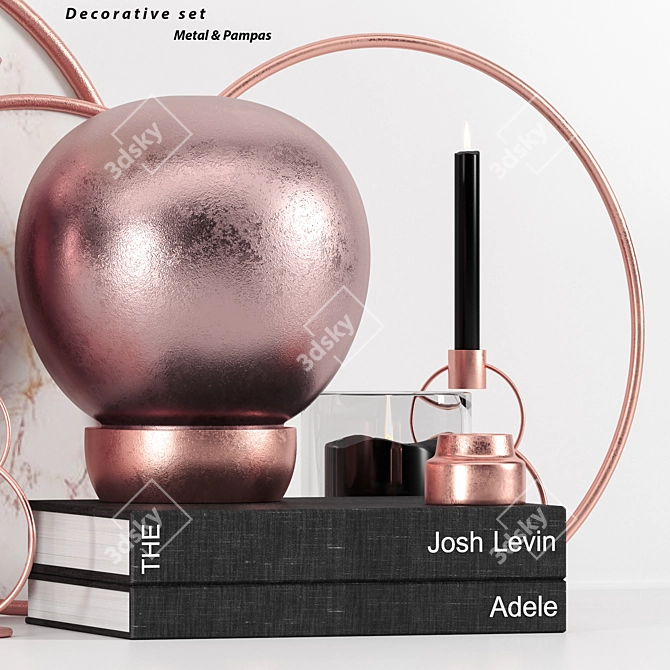 Elegant Decori Candle & Pampas 3D model image 4