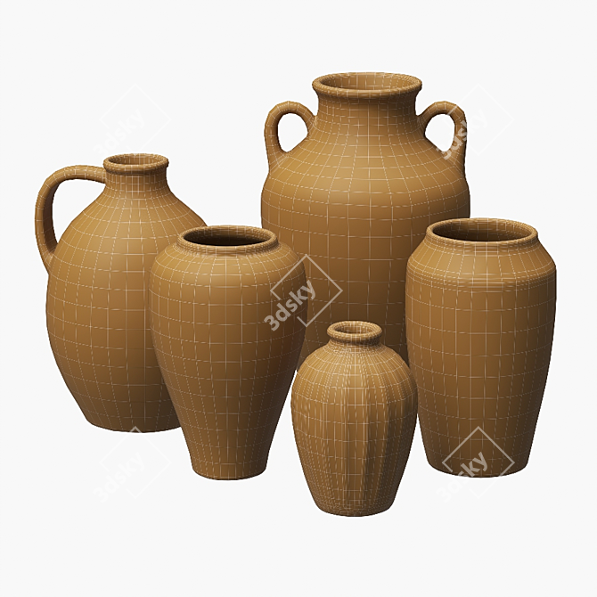 Rustic Ceramic Vase Set 3D model image 5