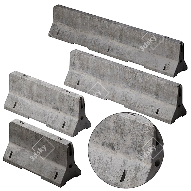 High-Quality Concrete Road Blocks (4 Sizes) 3D model image 1